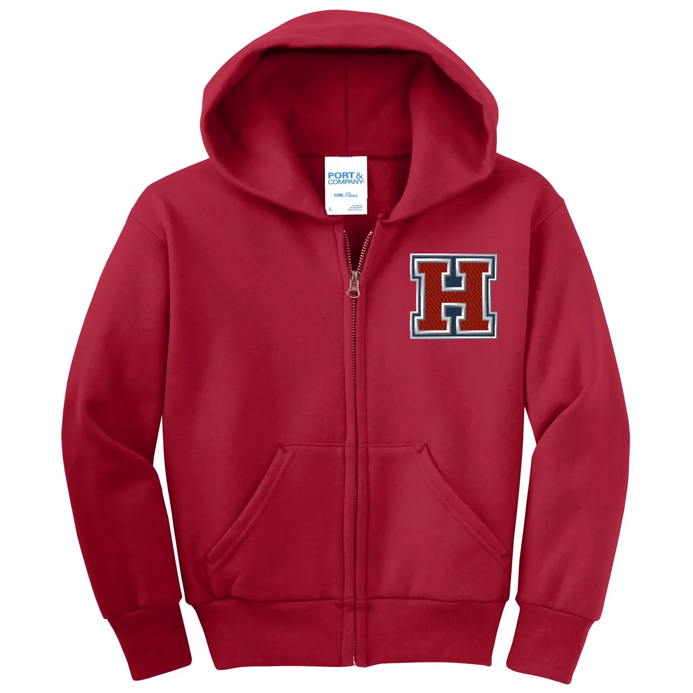 Horton Middle H Embroidery Youth Full Zip Hoodie - Image 1